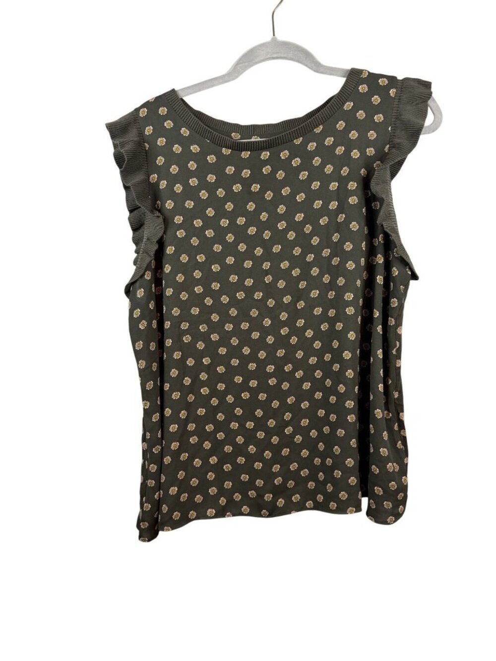 Floral Sleeveless Top With Ruffled Shoulders By Loft Size L In Green